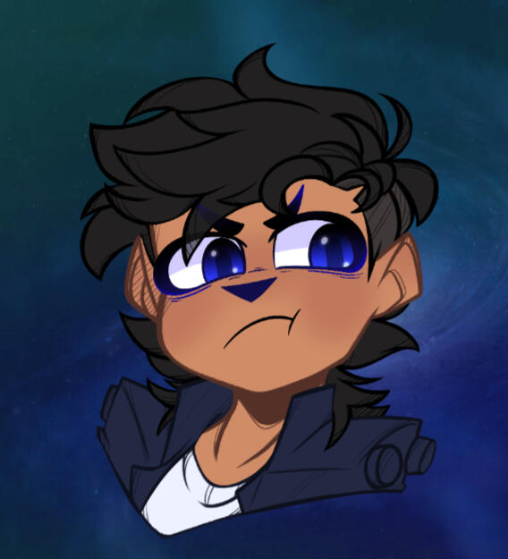 Eraser lies in the center looking to his left with a puty frown on his face.