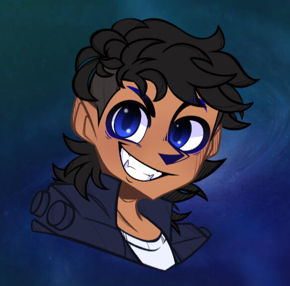 Eraser lies in the center of the page looking to his right with a devious smile.